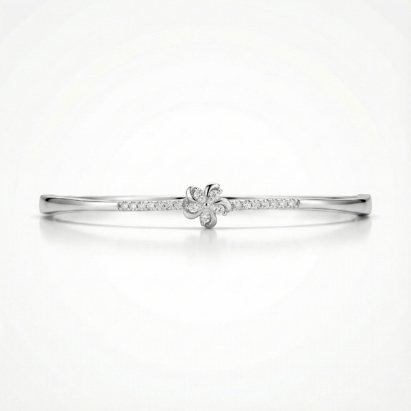 925 Silver Floral Diamond Accent Closed Bangle for Women