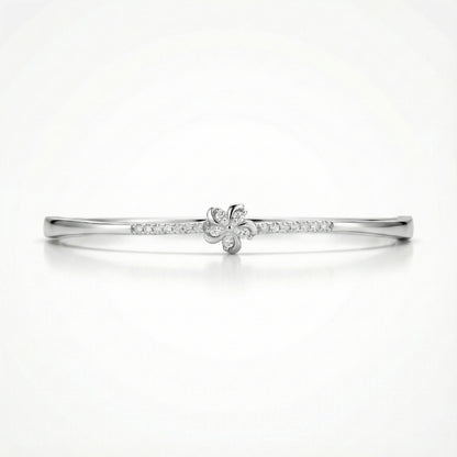 925 Silver Floral Diamond Accent Closed Bangle for Women