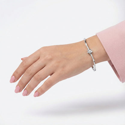 925 Silver Floral Diamond Accent Closed Bangle for Women