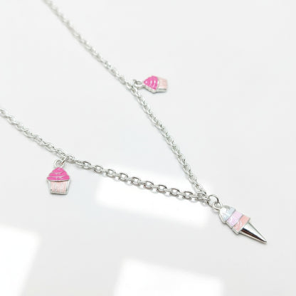 Cupcake & Ice Cream Charm 925 Sterling Silver Chain for Kids