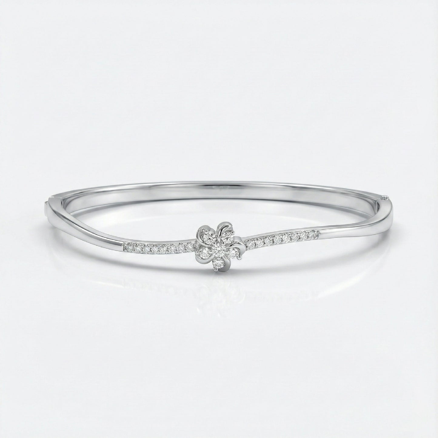 925 Silver Floral Diamond Accent Closed Bangle for Women
