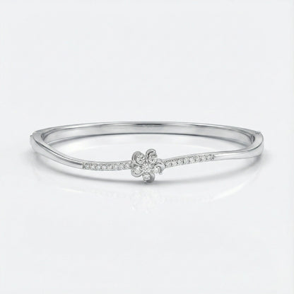 925 Silver Floral Diamond Accent Closed Bangle for Women