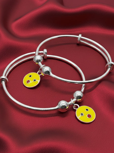 Happy Face Adjustable Kids Kada Set (14.2g) - 92.5 Silver