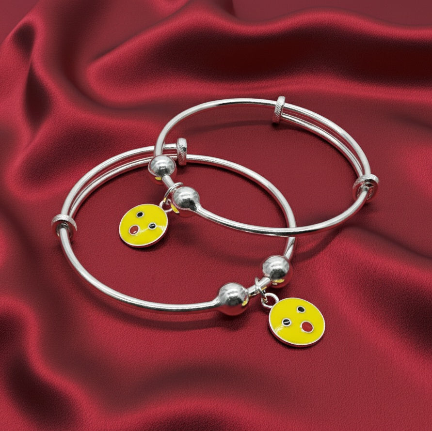 Happy Face Adjustable Kids Kada Set (14.2g) - 92.5 Silver