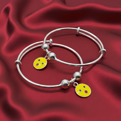 Happy Face Adjustable Kids Kada Set (14.2g) - 92.5 Silver