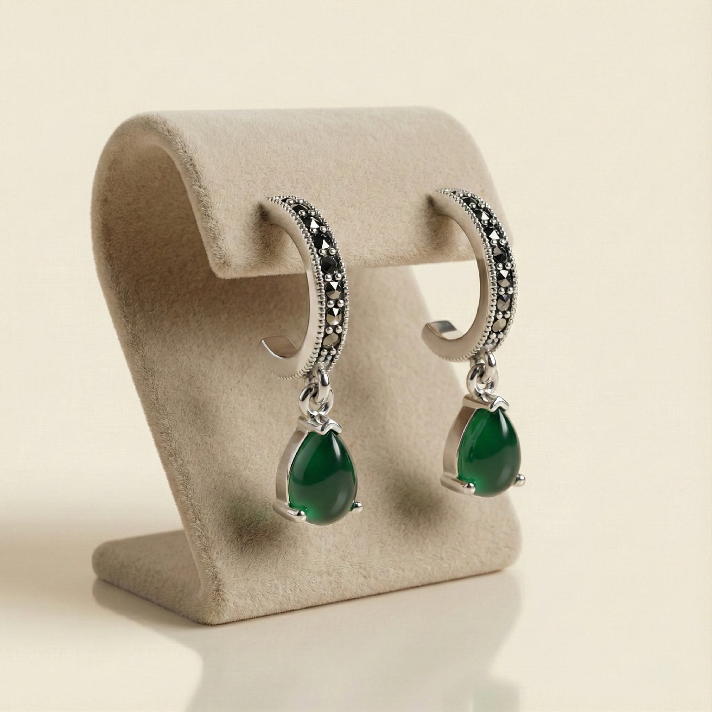 Emerald Green & Marcasite Drop Earrings | Made With Pure 925 Silver
