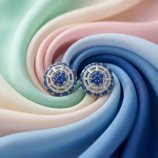 Royal Blue Floral Stud Earrings | Made With Pure 925 Silver