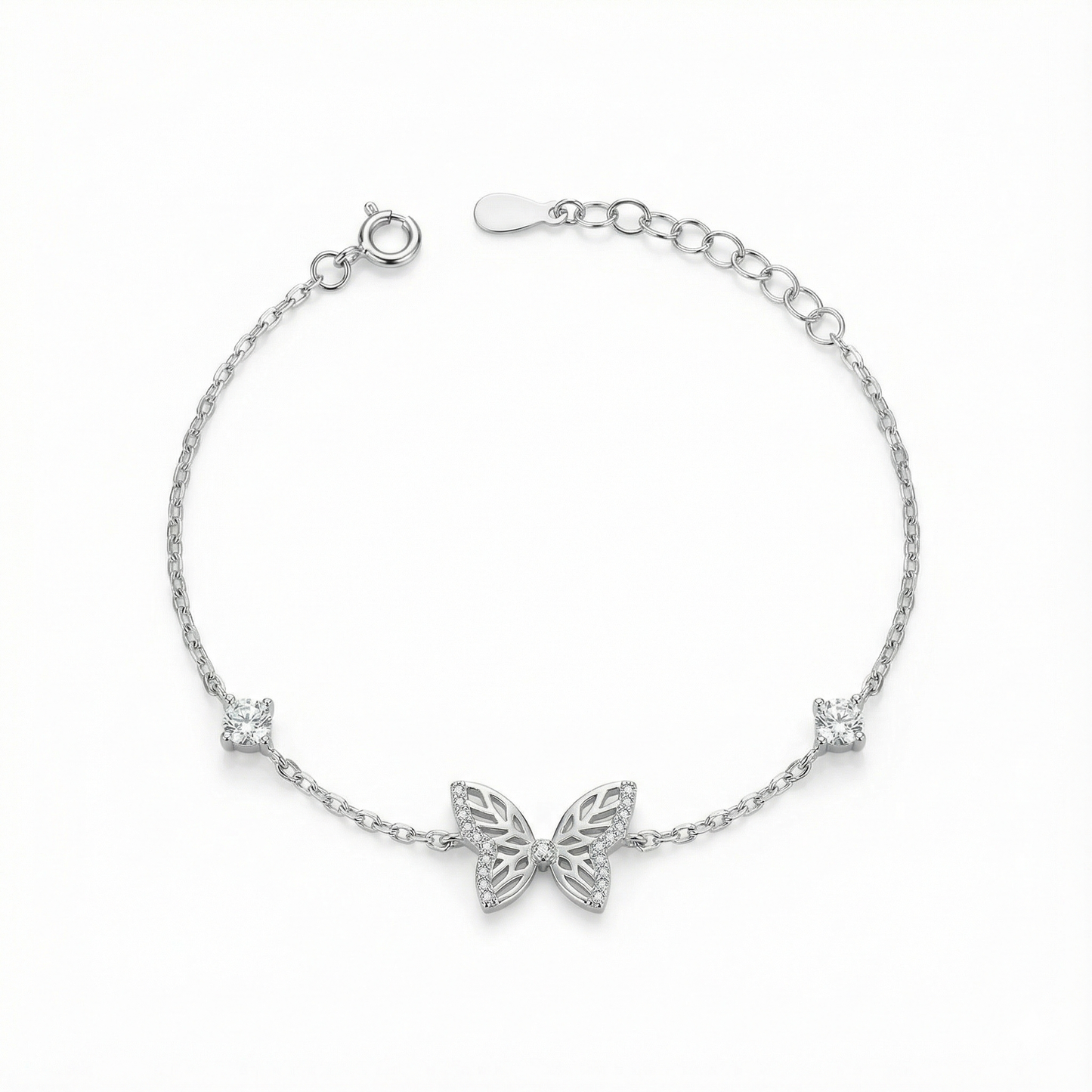 925 Silver Butterfly CZ Bracelet with Sparkling Diamond-Cut Wings