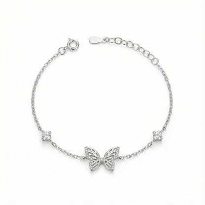 925 Silver Butterfly CZ Bracelet with Sparkling Diamond-Cut Wings