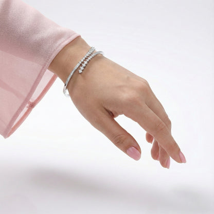 925 Silver Twin Line Adjustable Diamond Cuff Bracelet