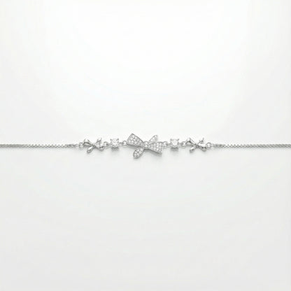 925 Silver Bow Charm Bracelet with Sparkling CZ Accents