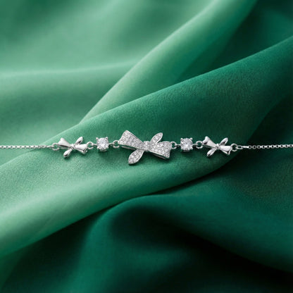 925 Silver Bow Charm Bracelet with Sparkling CZ Accents