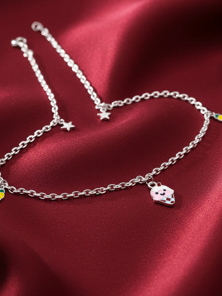 Ice Cream & Lemon Charm 925 Sterling Silver Chain for Kids