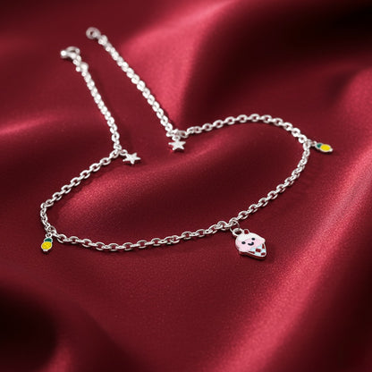 Ice Cream & Lemon Charm 925 Sterling Silver Chain for Kids