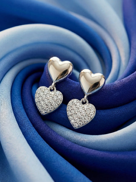 Double Heart Drop Earrings | Made With Pure 925 Silver
