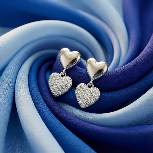 Double Heart Drop Earrings | Made With Pure 925 Silver