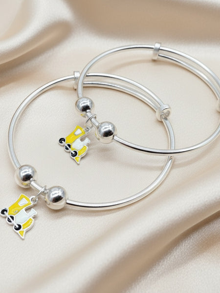 Yellow Train Adjustable Kids Kada Set (13.9g) - 92.5 Silver