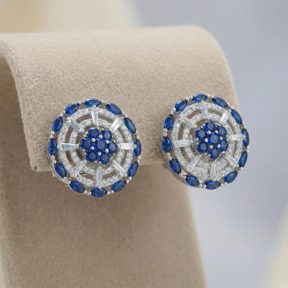 Royal Blue Floral Stud Earrings | Made With Pure 925 Silver