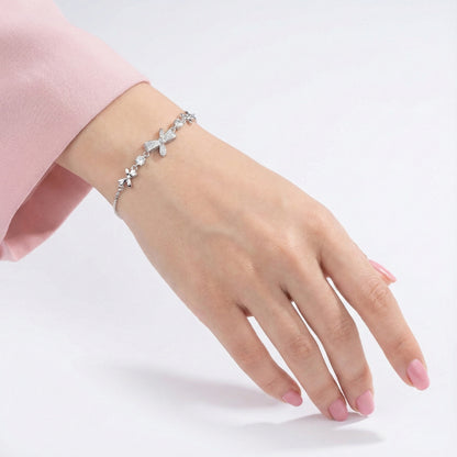 925 Silver Bow Charm Bracelet with Sparkling CZ Accents