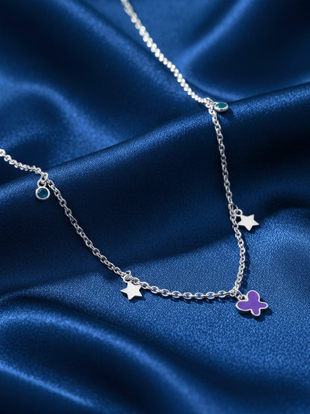 Star & Purple Butterfly Charm 925 Sterling Silver Chain for Kids