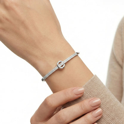 925 Silver Circle Knot Diamond-Style Fixed Bangle for Women