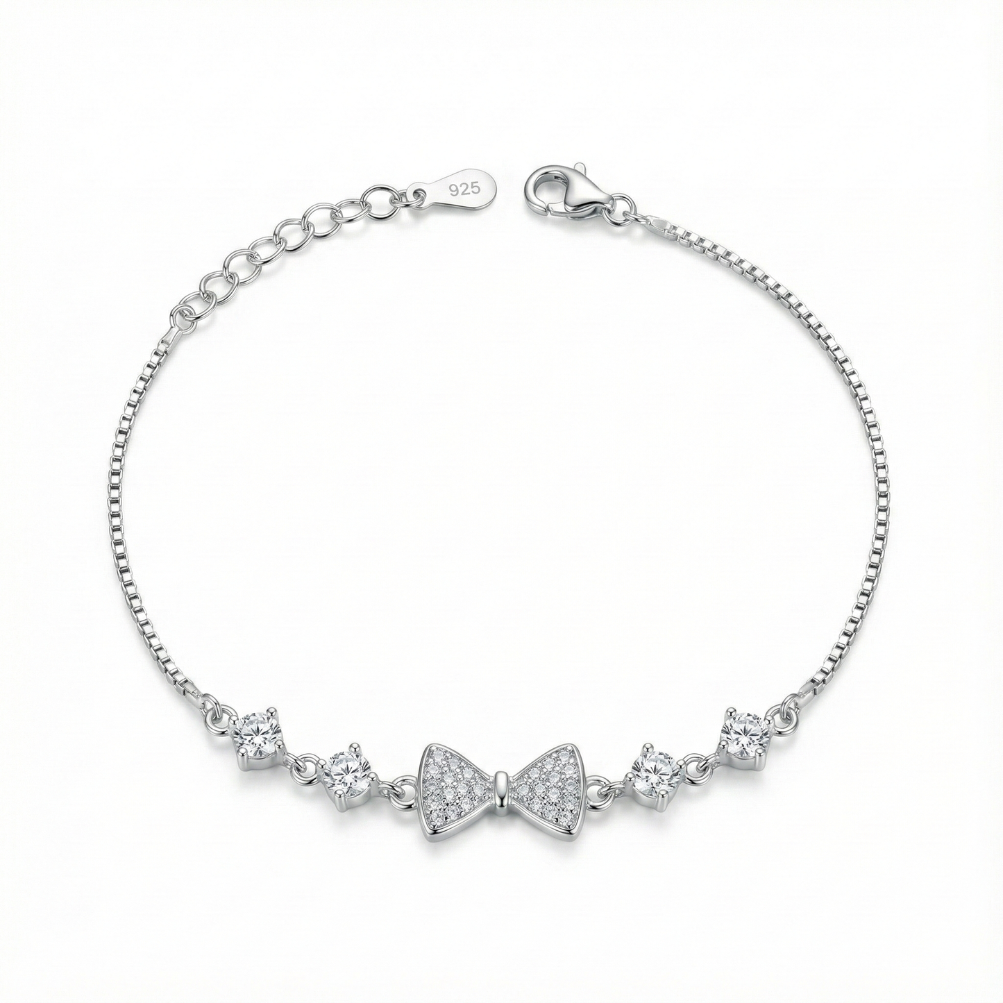 925 Sterling Silver Bow CZ Adjustable Bracelet for Women