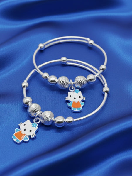 Cute Kitty Adjustable Kids Kada Set (14g) - 92.5 Silver