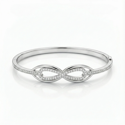 925 Silver Infinity Diamond-Style Fixed Bangle for Women