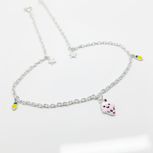 Ice Cream & Lemon Charm 925 Sterling Silver Chain for Kids