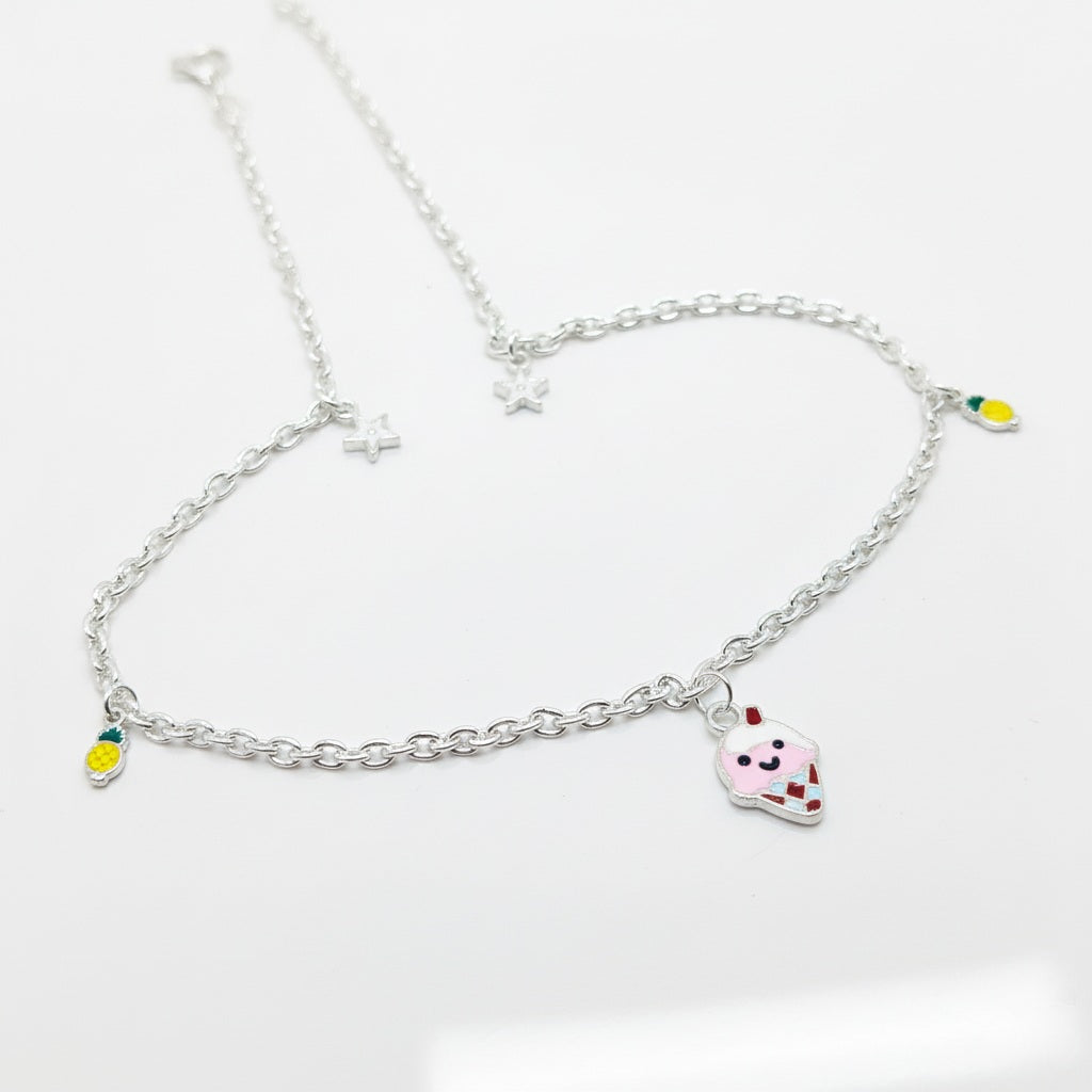 Ice Cream & Lemon Charm 925 Sterling Silver Chain for Kids