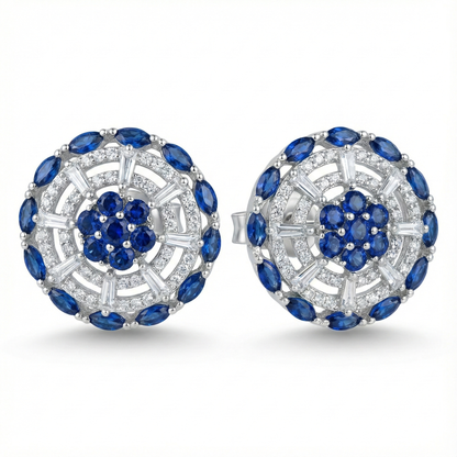 Royal Blue Floral Stud Earrings | Made With Pure 925 Silver
