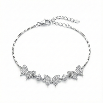 925 Silver Butterfly CZ Adjustable Bracelet for Women – Elegant Chain Design