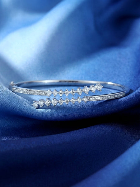 925 Silver Twin Line Adjustable Diamond Cuff Bracelet
