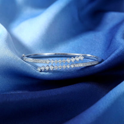 925 Silver Twin Line Adjustable Diamond Cuff Bracelet