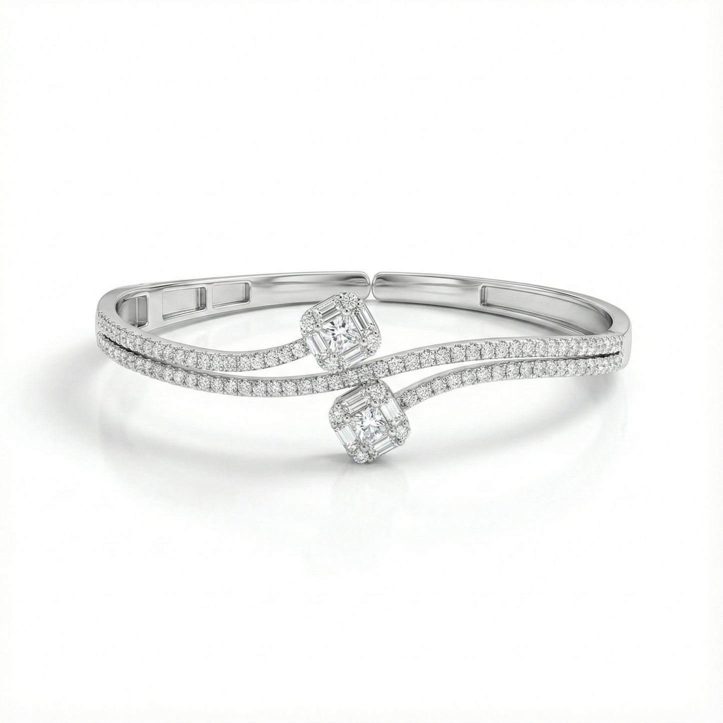 925 Silver Twin Asscher Diamond Adjustable Cuff Bracelet