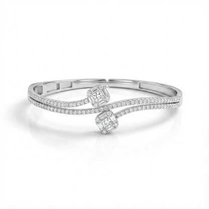 925 Silver Twin Asscher Diamond Adjustable Cuff Bracelet