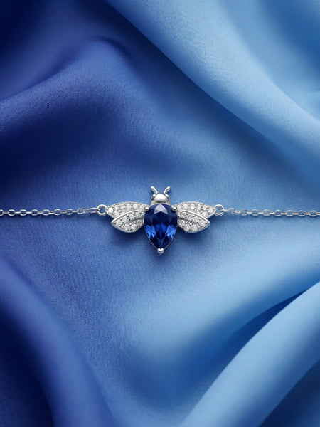 925 Silver Blue Sapphire Bee Bracelet with Sparkling CZ Wings