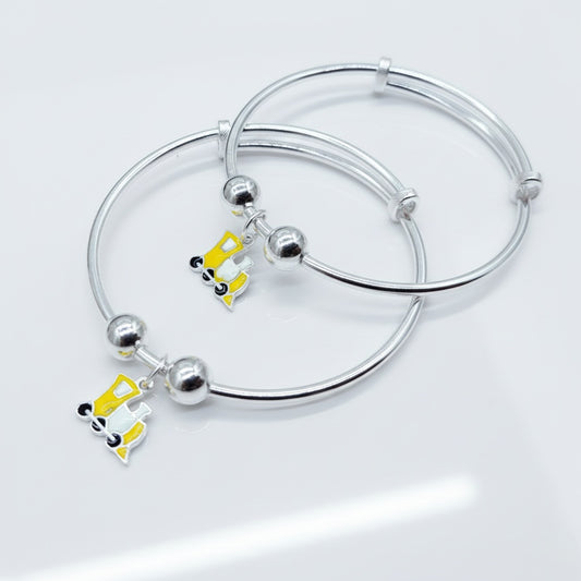 Yellow Train Adjustable Kids Kada Set (13.9g) - 92.5 Silver