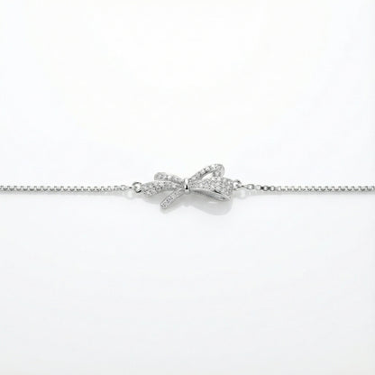 925 Silver Bow Tie Bracelet with Sparkling CZ Detailing