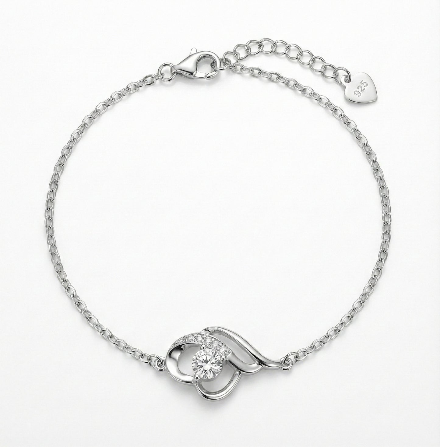 925 Silver Heart Harmony Bracelet with Sparkling Solitaire Centerpiece