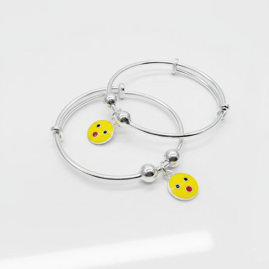 Happy Face Adjustable Kids Kada Set (14.2g) - 92.5 Silver