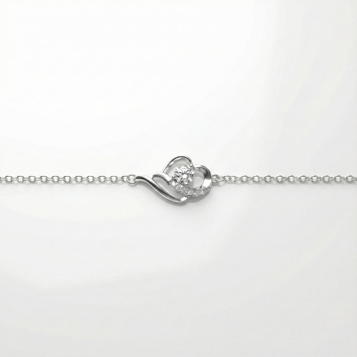 925 Silver Heart Harmony Bracelet with Sparkling Solitaire Centerpiece
