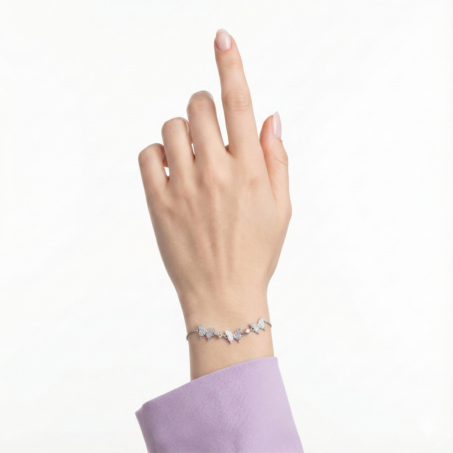 925 Silver Butterfly CZ Adjustable Bracelet for Women – Elegant Chain Design