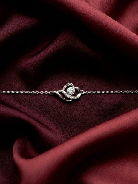 925 Silver Heart Harmony Bracelet with Sparkling Solitaire Centerpiece