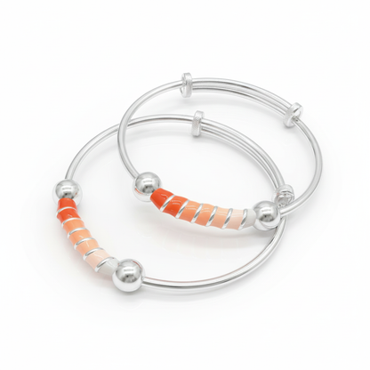 Orange Swirl Adjustable Kids Kada Set (13.9g) - 92.5 Silver