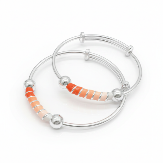Orange Swirl Adjustable Kids Kada Set (13.9g) - 92.5 Silver