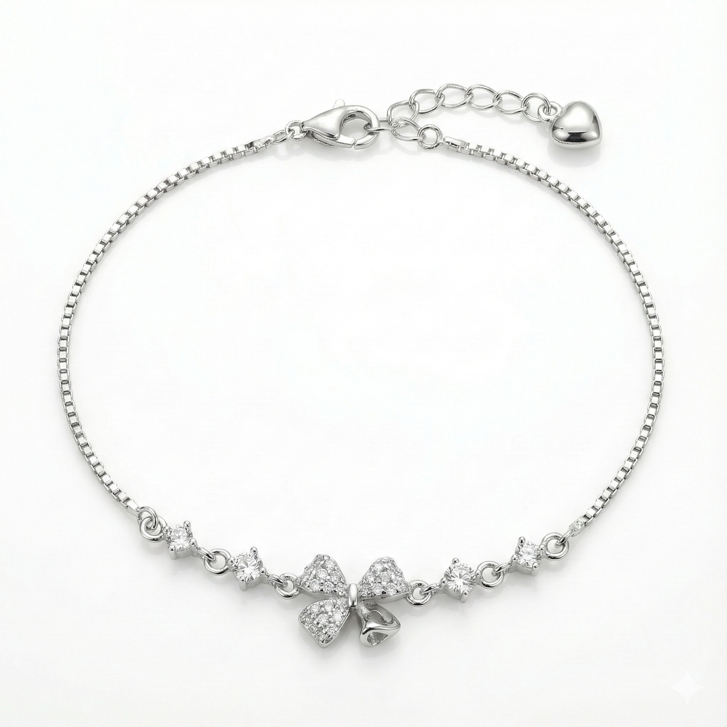 925 Sterling Silver Floral Bow CZ Adjustable Bracelet