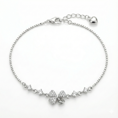 925 Sterling Silver Floral Bow CZ Adjustable Bracelet
