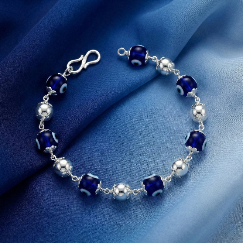 925 Silver Evil Eye Beaded Bracelet with Blue Glass Beads