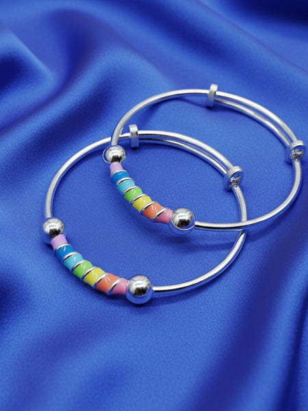 Rainbow Swirl Adjustable Kids Kada Set (13.6g) - 92.5 Silver